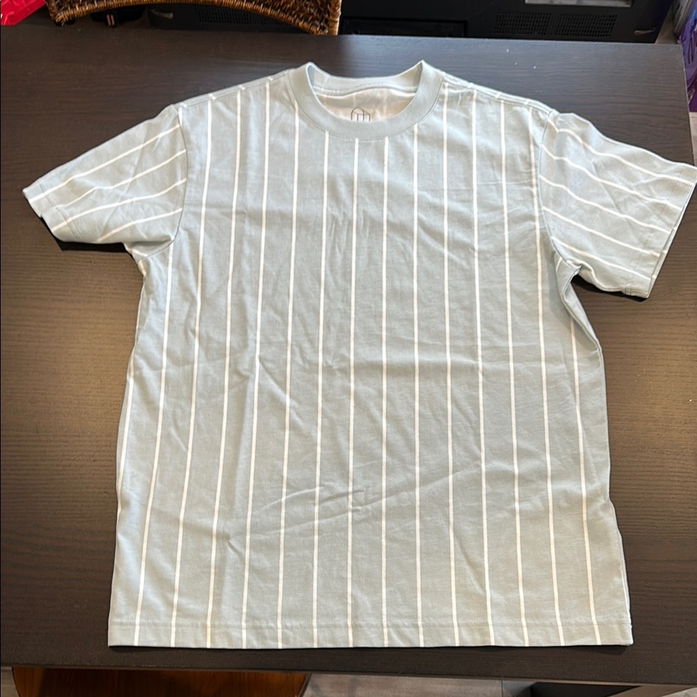 Original Use Blue and White Pinstriped Short Sleeve Tee